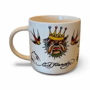 Ed Hardy Bulldog Tattoo Mug with Colorful Accents